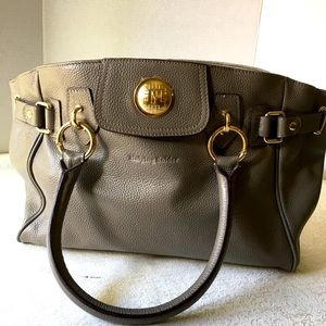 Haiying Snider Gray Pebbled Leather Satchel Hand Bag, Gold Hardware Purse